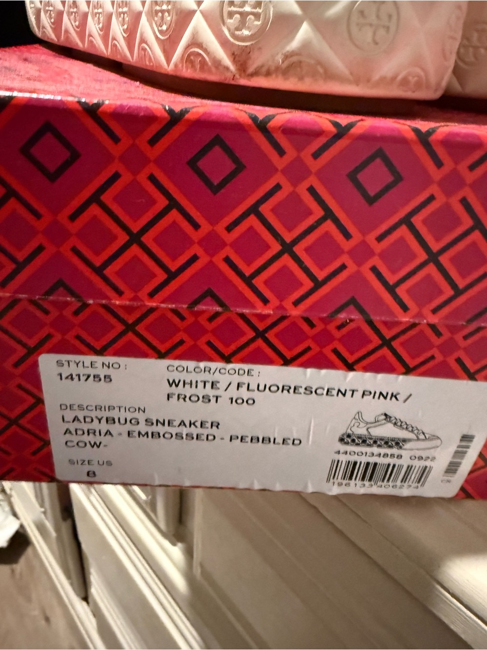Tory Burch White Sneakers with Fluorescent Pink Accent - Picture 5 of 5